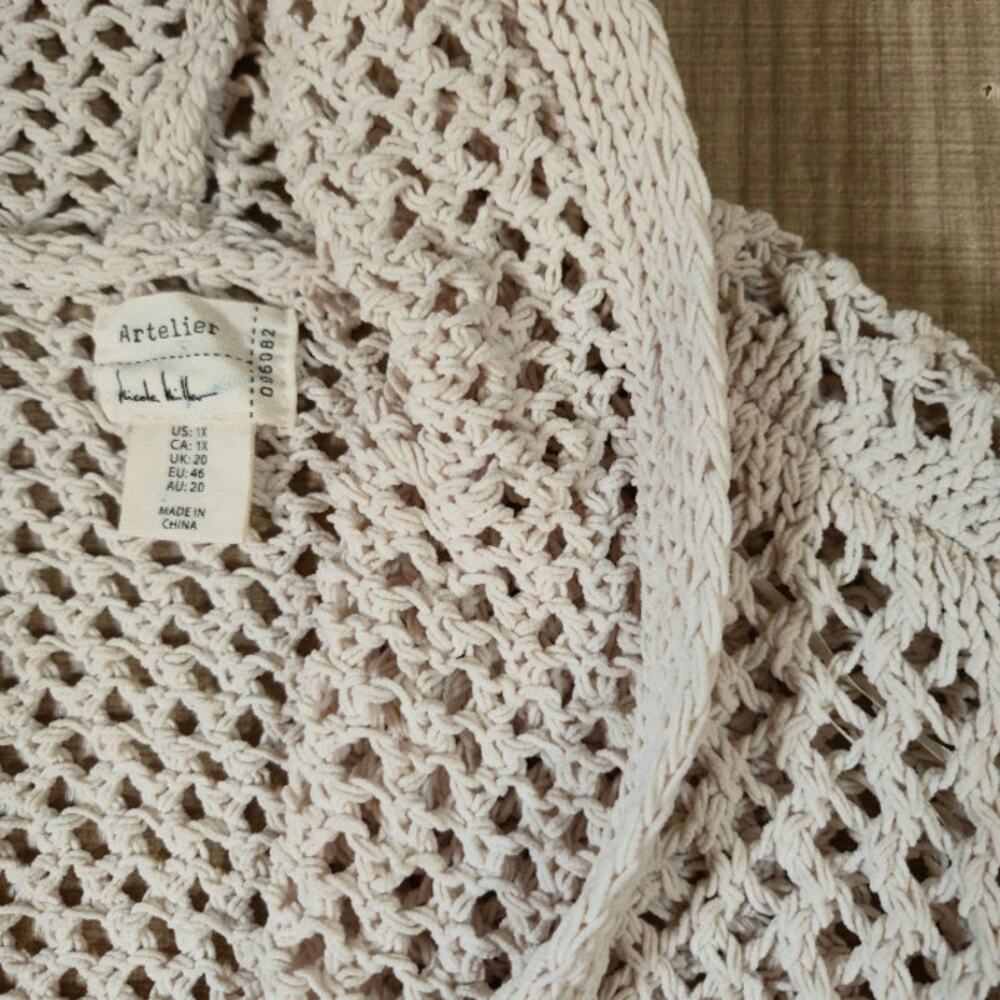 Artelier Nicole Miller Hooded Open Knit Cardigan Size 1X Cream Bohemian Coastal - Picture 5 of 6